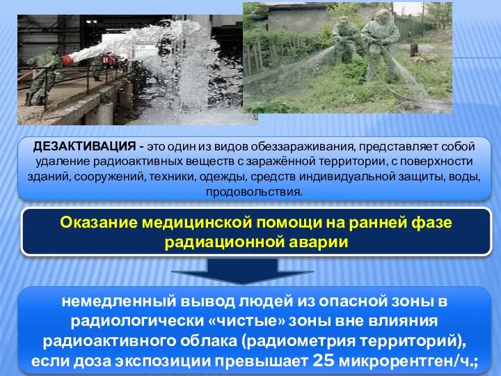 ДЕЗАКТИВАЦИЯ - это один из видов обеззараживания, представляет собой удаление радиоактивных веществ