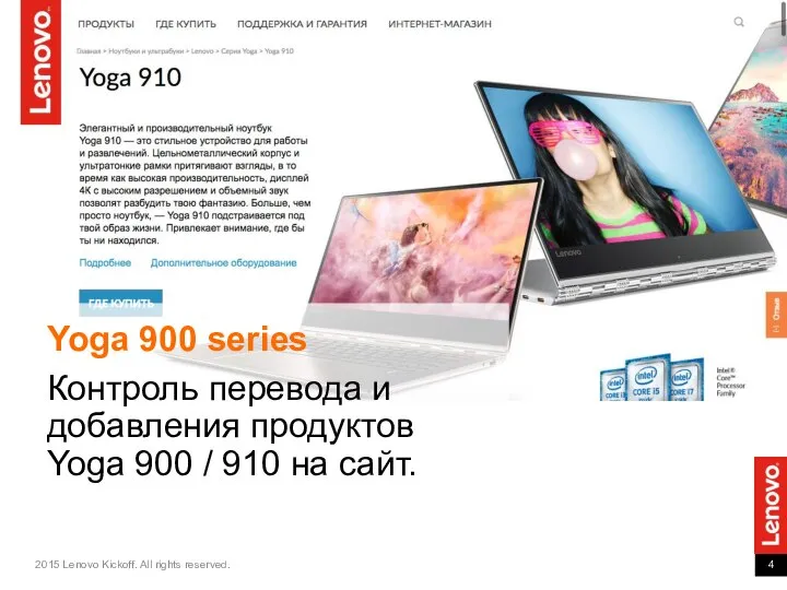 Yoga 900 series Контроль перевода и добавления продуктов Yoga 900 / 910 на сайт.