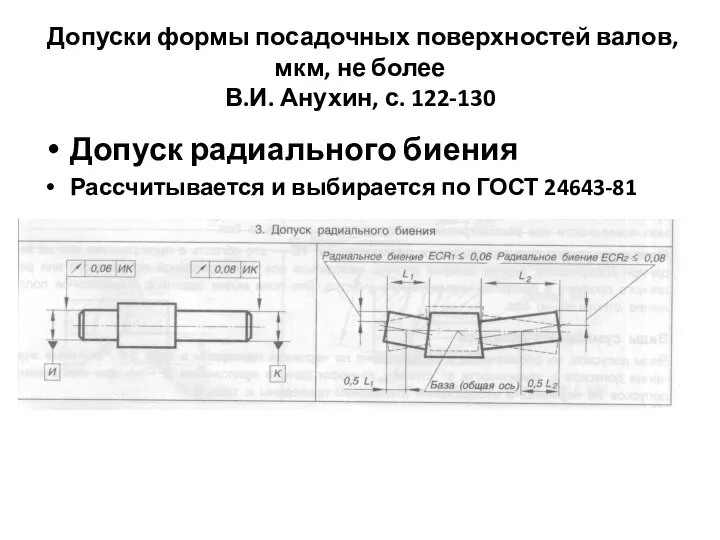 Допуски формы посадочных поверхностей валов, мкм, не более В.И. Анухин, с. 122-130