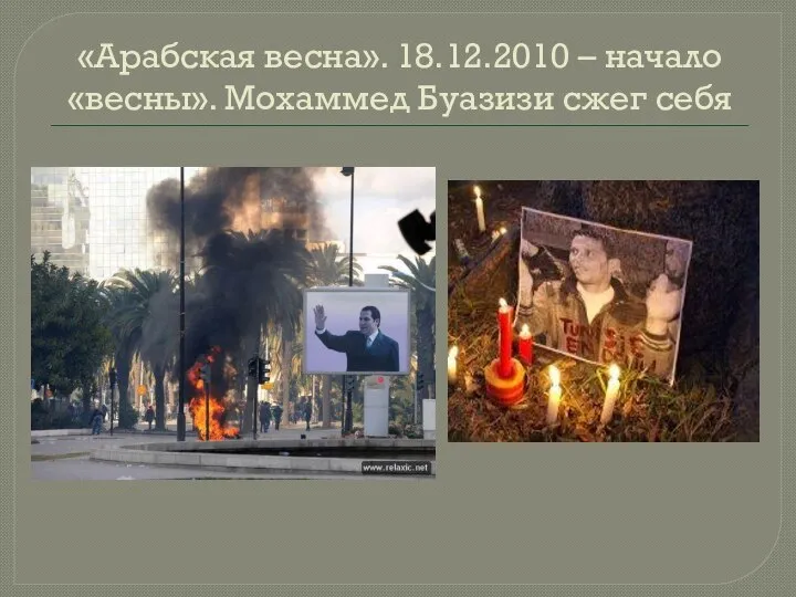 «Арабская весна». 18.12.2010 – начало «весны». Мохаммед Буазизи сжег себя