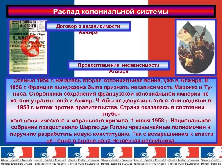 Распад колониальной системы Осенью 1954 г. началась вторая колониальная война, уже в