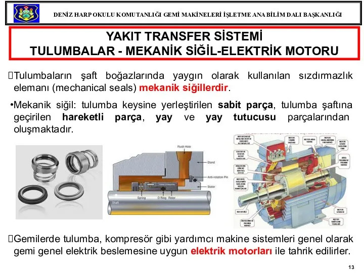 Tulumbaların şaft boğazlarında yaygın olarak kullanılan sızdırmazlık elemanı (mechanical seals) mekanik siğillerdir.