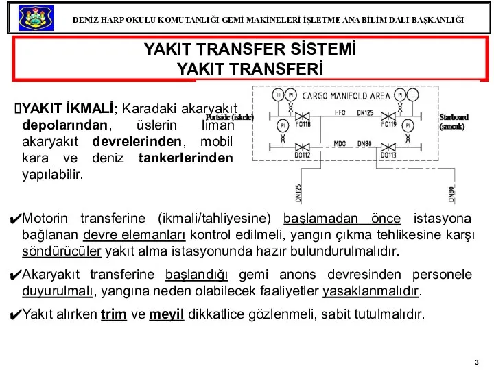 YAKIT TRANSFER SİSTEMİ YAKIT TRANSFERİ Motorin transferine (ikmali/tahliyesine) başlamadan önce istasyona bağlanan