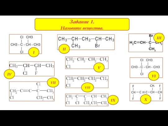 Задание 1. Назовите вещества. III VII IV VIII V X VI IX II I