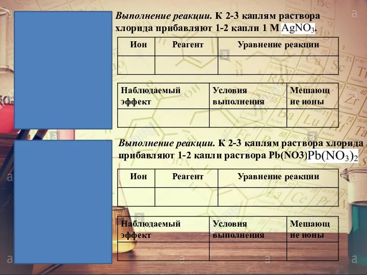 Выполнение реакции. К 2-3 каплям раствора хлорида прибавляют 1-2 капли 1 М