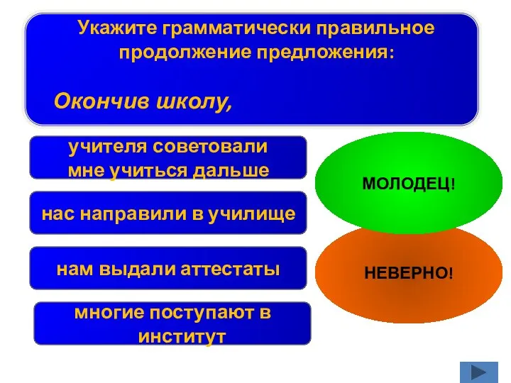 учителя советовали мне учиться дальше нам выдали аттестаты многие поступают в институт