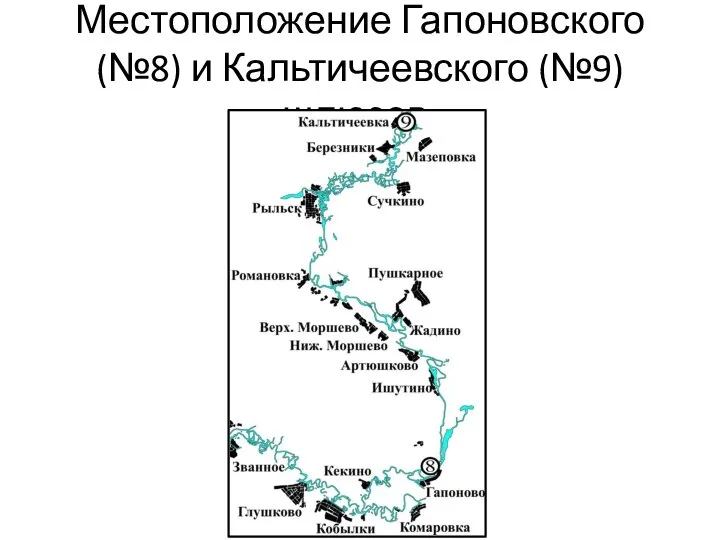 Местоположение Гапоновского (№8) и Кальтичеевского (№9) шлюзов.