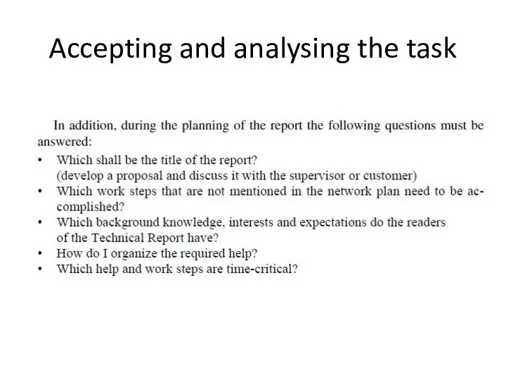 Accepting and analysing the task