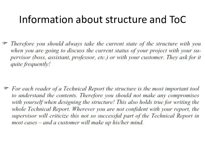 Information about structure and ToC