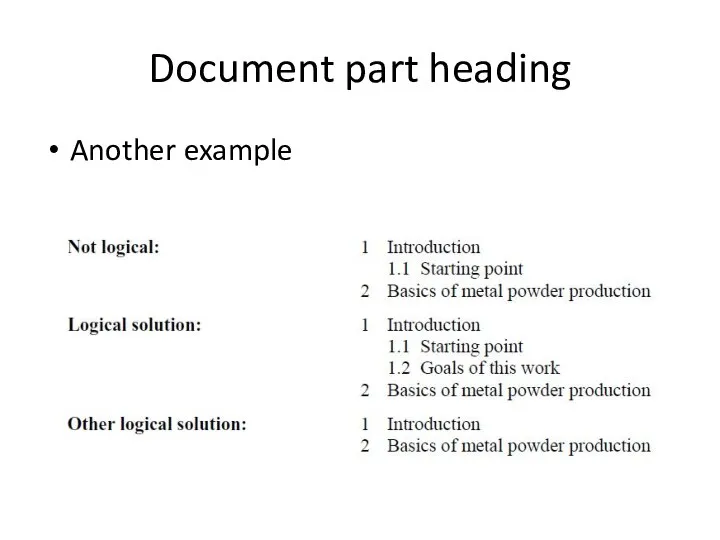 Another example Document part heading