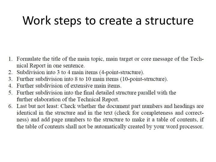 Work steps to create a structure