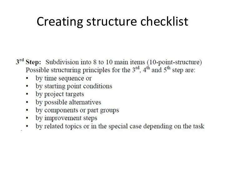 Creating structure checklist