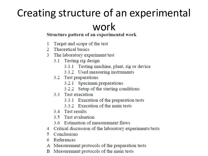 Creating structure of an experimental work