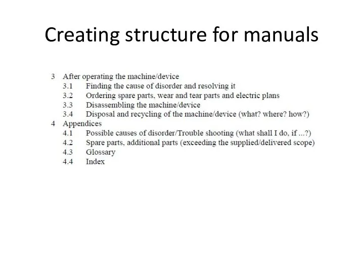 Creating structure for manuals