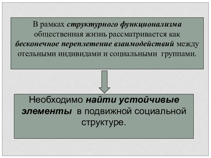 В рамках структурного функционализма общественная жизнь рассматривается как бесконечное переплетение взаимодействий между