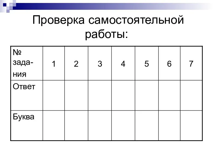 Проверка самостоятельной работы: