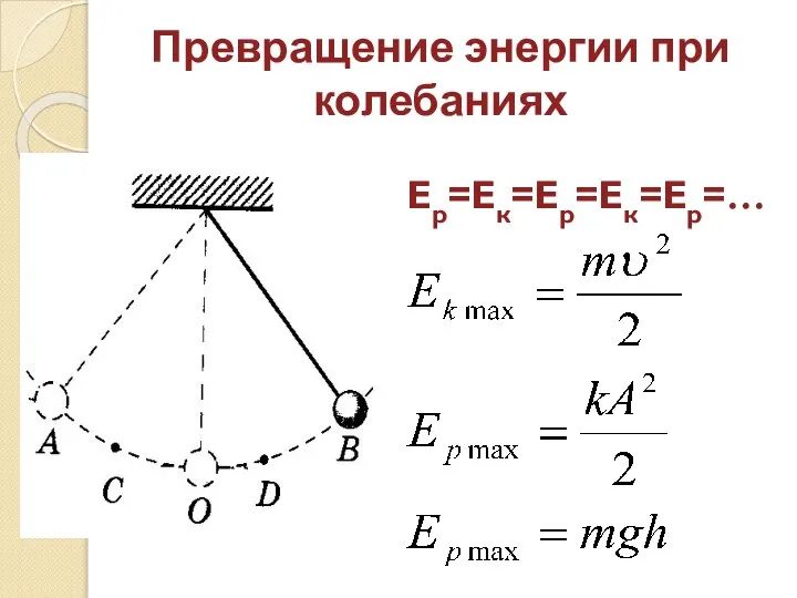 Превращение энергии при колебаниях Ер=Ек=Ер=Ек=Ер=…