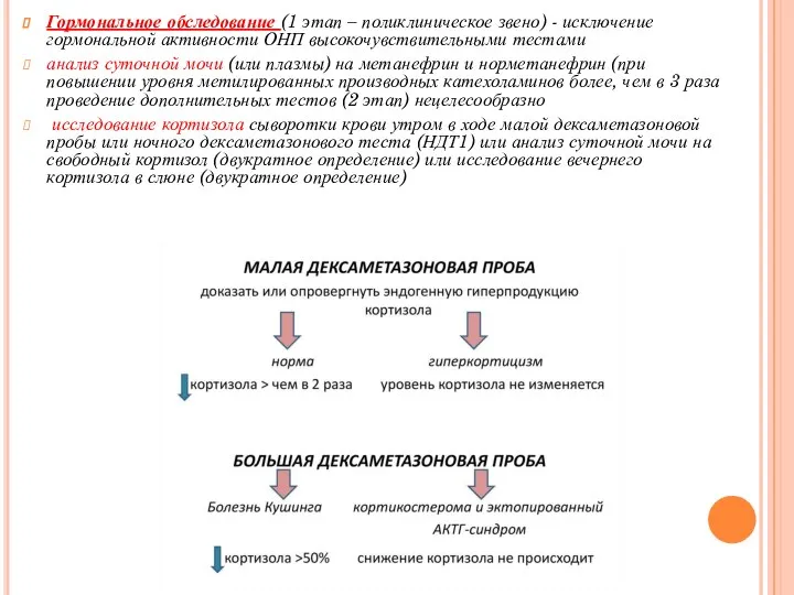 Гормональное обследование (1 этап – поликлиническое звено) - исключение гормональной активности ОНП