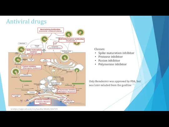 Antiviral drugs Classes: Spike maturation inhibitor Protease inhibitor Fusion inhibitor Polymerase inhibitor