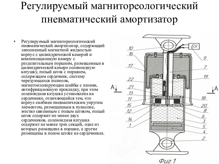 Регулируемый магнитореологический пневматический амортизатор Регулируемый магнитореологический пневматический амортизатор, содержащий заполненный магнитной жидкостью