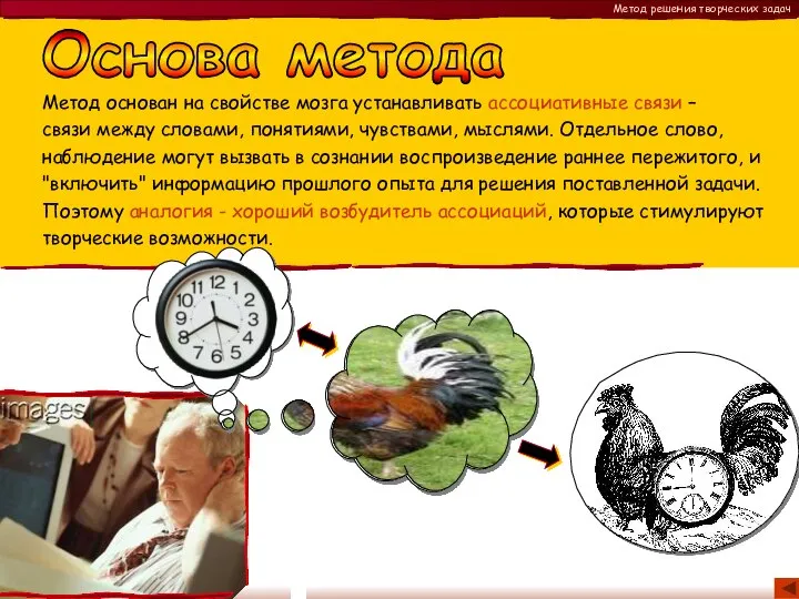 Основа метода Метод основан на свойстве мозга устанавливать ассоциативные связи – связи