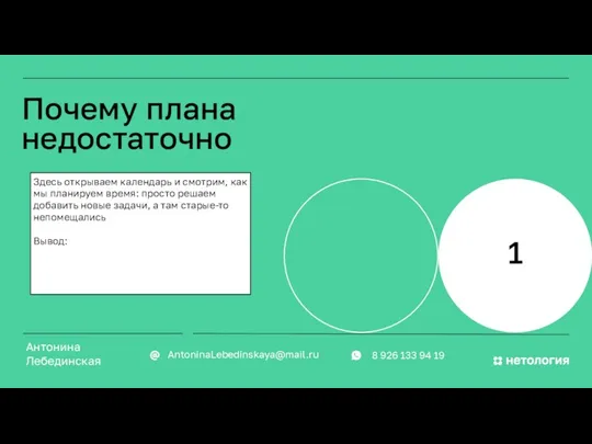 1 Почему плана недостаточно Антонина Лебединская AntoninaLebedinskaya@mail.ru 8 926 133 94 19