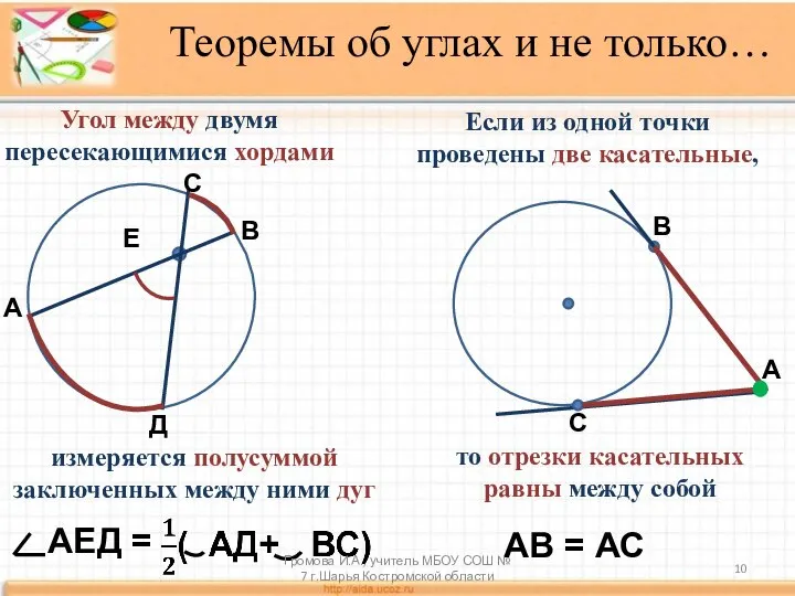 Теоремы об углах и не только… измеряется полусуммой заключенных между ними дуг