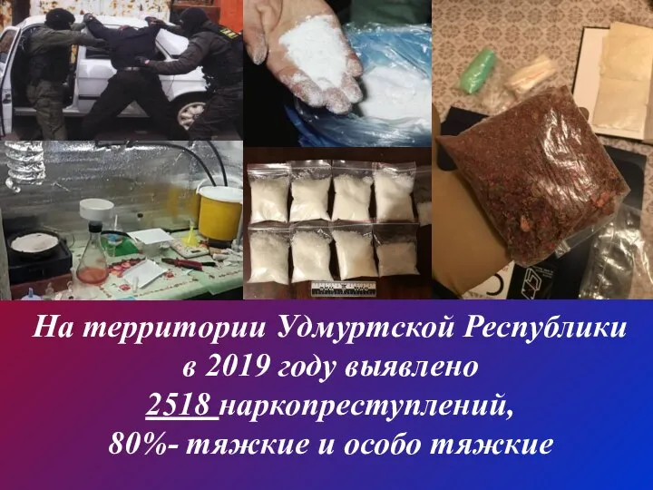 На территории Удмуртской Республики в 2019 году выявлено 2518 наркопреступлений, 80%- тяжкие и особо тяжкие