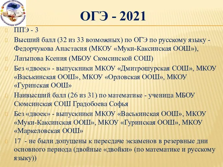 ОГЭ - 2021 ППЭ - 3 Высший балл (32 из 33 возможных)