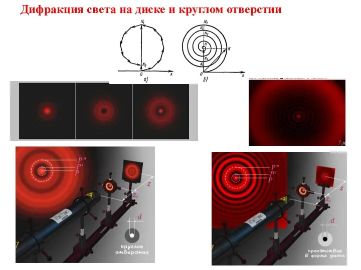 Дифракция света на диске и круглом отверстии