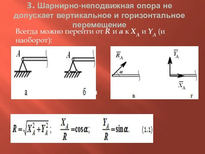 3. Шарнирно-неподвижная опора не допускает вертикальное и горизонтальное перемещение Всегда можно перейти