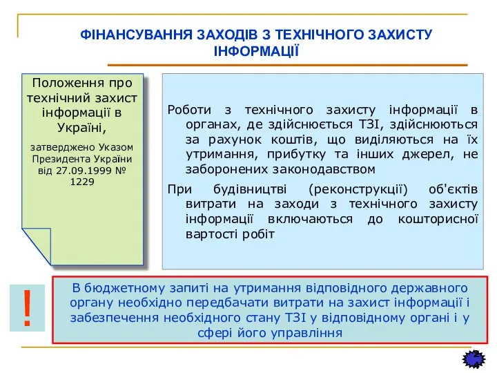 24 ФІНАНСУВАННЯ ЗАХОДІВ З ТЕХНІЧНОГО ЗАХИСТУ ІНФОРМАЦІЇ Роботи з технічного захисту інформації