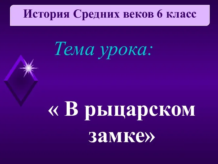 Тема урока: « В рыцарском замке» История Средних веков 6 класс