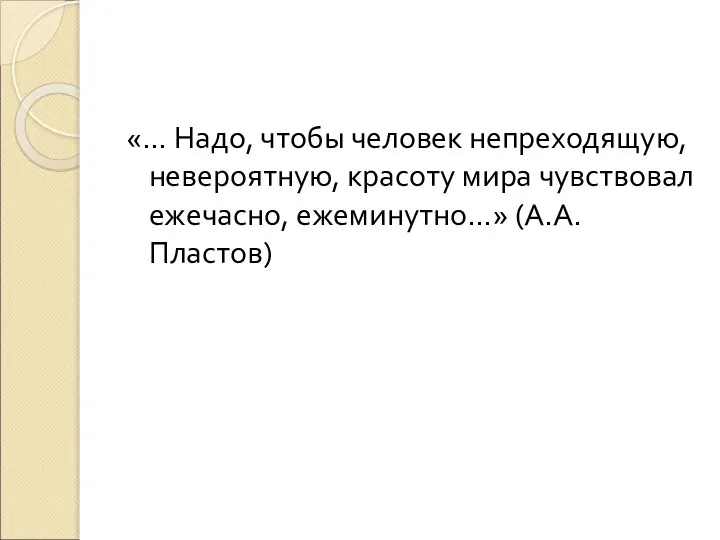 «… Надо, чтобы человек непреходящую, невероятную, красоту мира чувствовал ежечасно, ежеминутно…» (А.А. Пластов)