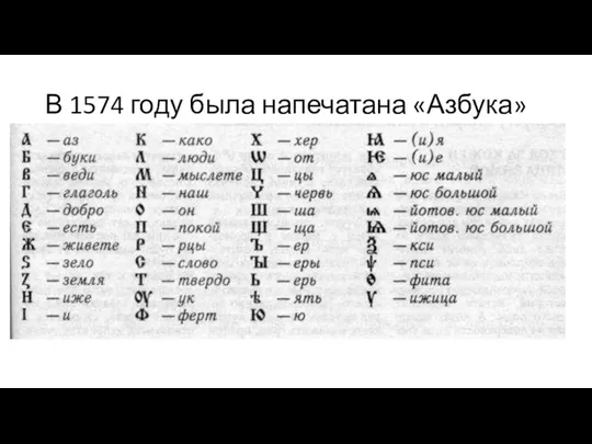 В 1574 году была напечатана «Азбука»