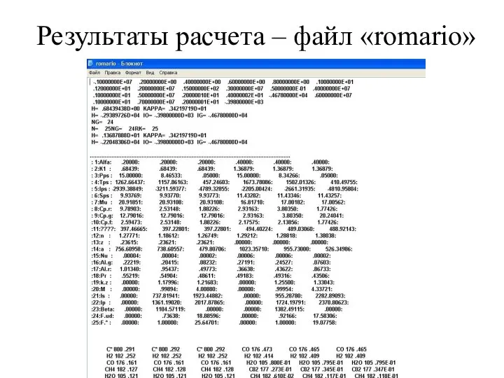 Результаты расчета – файл «romario»