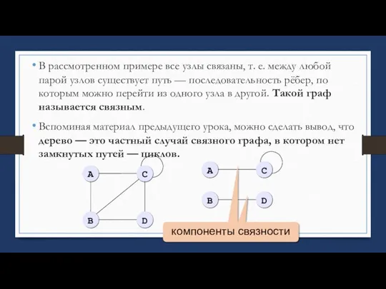 В рассмотренном примере все узлы связаны, т. е. между любой парой узлов