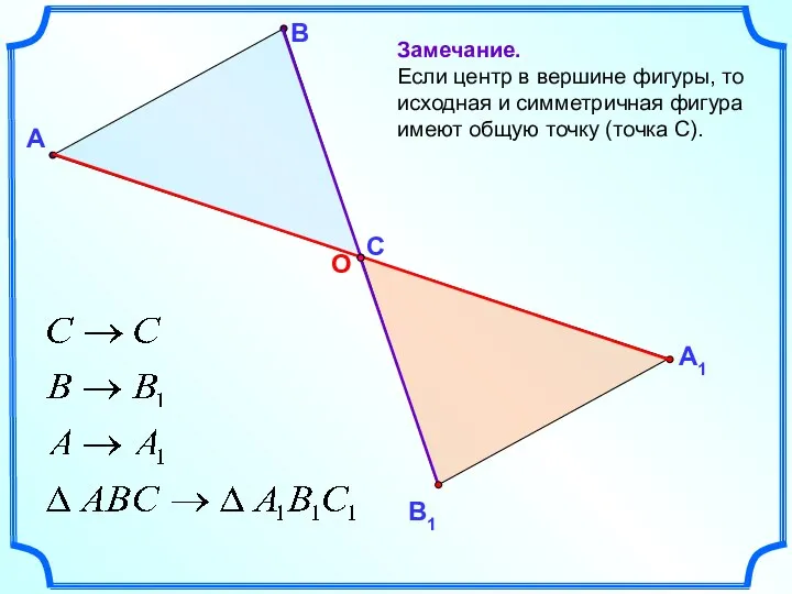 А В Замечание. Если центр в вершине фигуры, то исходная и симметричная