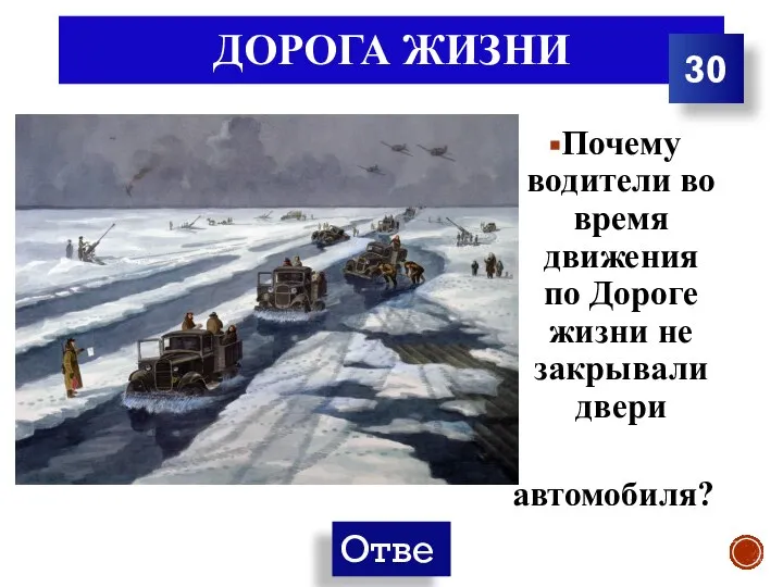 ДОРОГА ЖИЗНИ Почему водители во время движения по Дороге жизни не закрывали двери автомобиля? 30