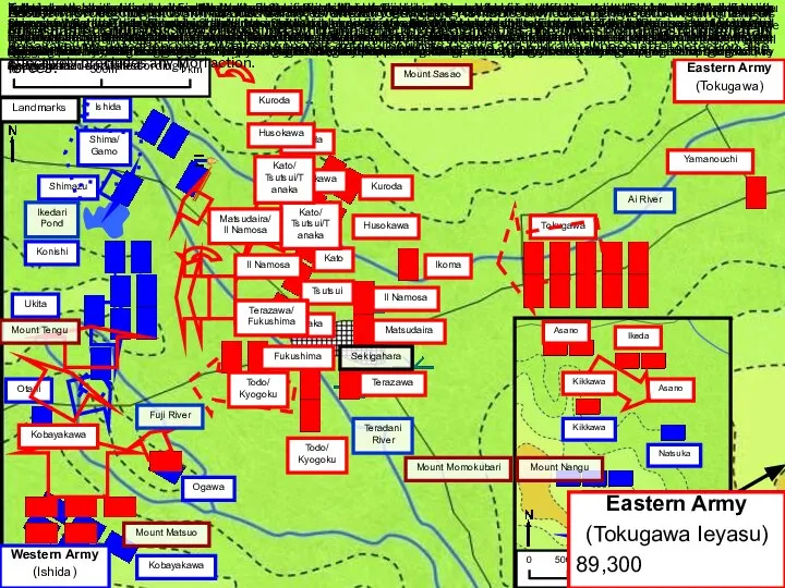 Eastern Army (Tokugawa) Ishida deploys his army all along the high ground