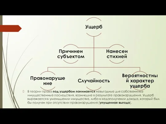 В теории права под ущербом понимается невыгодные для собственника имущественные последствия, возникшие