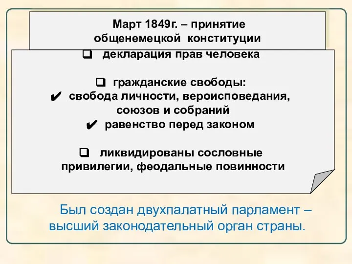 Март 1849г. – принятие общенемецкой конституции декларация прав человека гражданские свободы: свобода