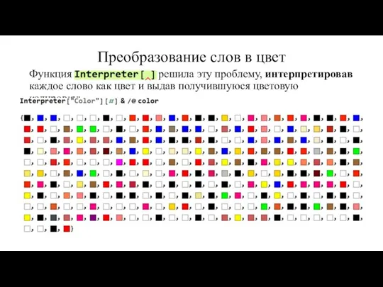 Преобразование слов в цвет Функция решила эту проблему, интерпретировав каждое слово как