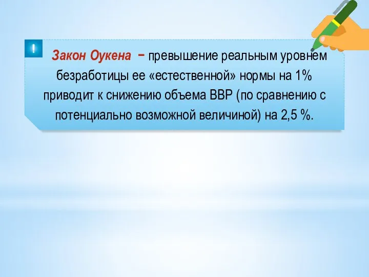 Закон Оукена − превышение реальным уровнем безработицы ее «естественной» нормы на 1%