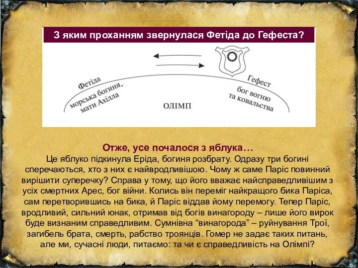 З яким проханням звернулася Фетіда до Гефеста? Отже, усе почалося з яблука…