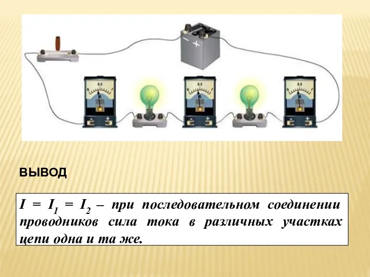 ВЫВОД I = I1 = I2 – при последовательном соединении проводников сила