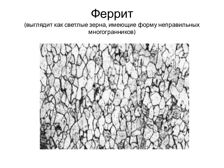 Феррит (выглядит как светлые зерна, имеющие форму неправильных многогранников)