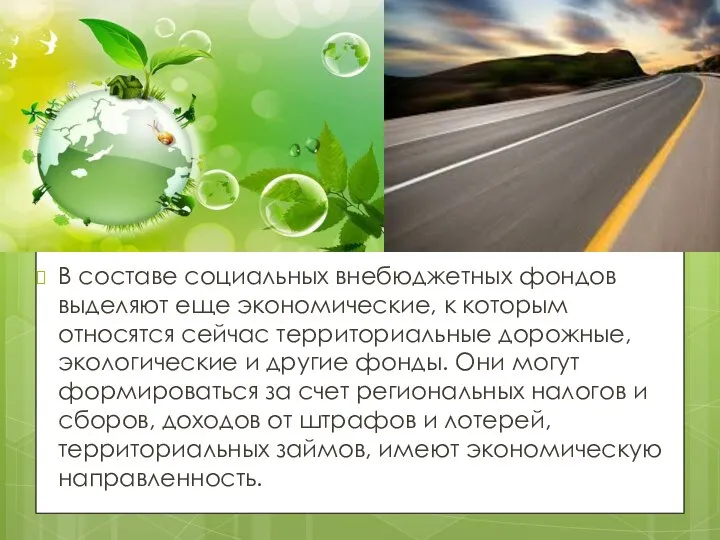 В составе социальных внебюджетных фондов выделяют еще экономические, к которым относятся сейчас