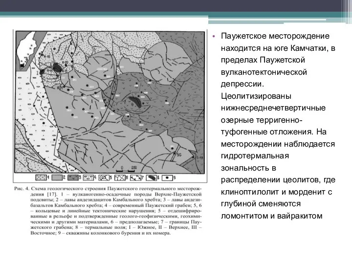 Паужетское месторождение находится на юге Камчатки, в пределах Паужетской вулканотектонической депрессии. Цеолитизированы