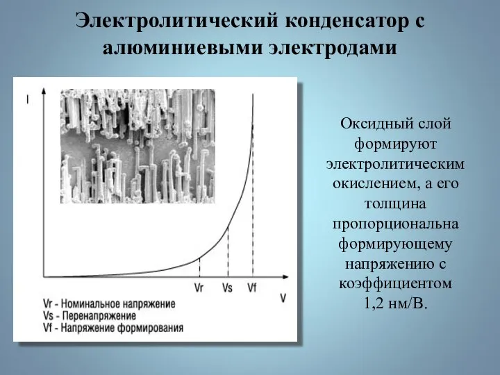 Электролитический конденсатор с алюминиевыми электродами Оксидный слой формируют электролитическим окислением, а его